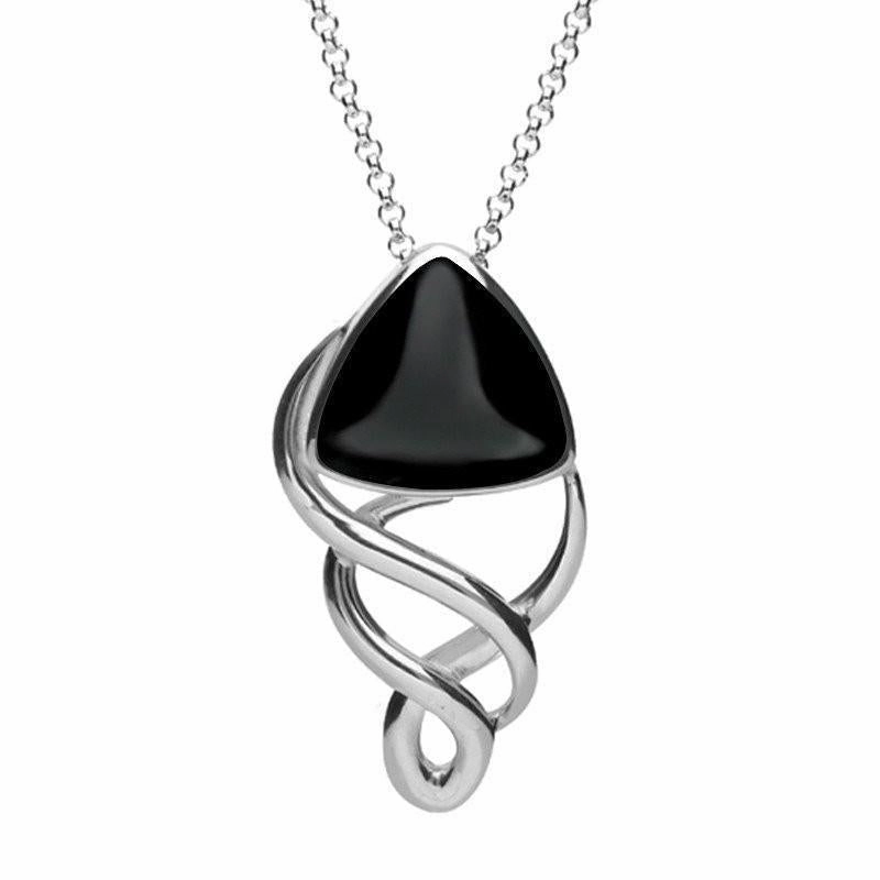 Sterling Silver Whitby Jet Curved Triangle Celtic Necklace