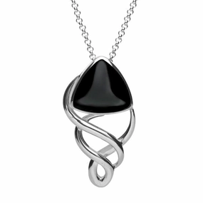 Sterling Silver Whitby Jet Curved Triangle Celtic Necklace