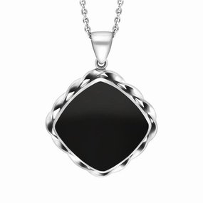 Sterling Silver Whitby Jet Cushion Rope Edge Necklace D