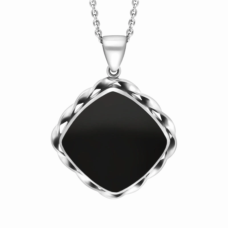 Sterling Silver Whitby Jet Cushion Rope Edge Necklace D