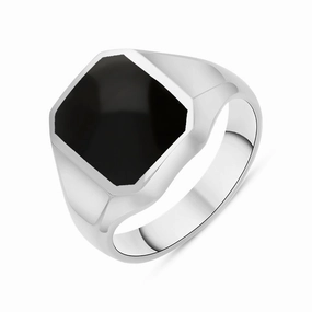 Sterling Silver Whitby Jet Cut Corner Signet Ring