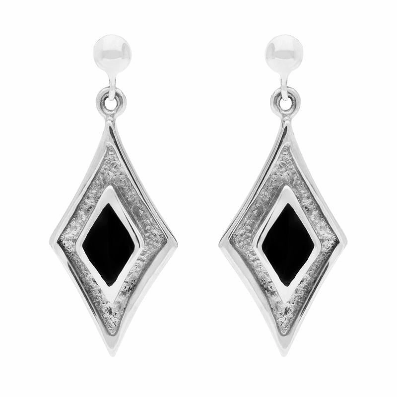 Sterling Silver Whitby Jet Diamond Shaped Drop Earrings