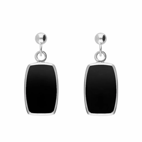 Sterling Silver Whitby Jet Dinky Barrel Drop Earrings