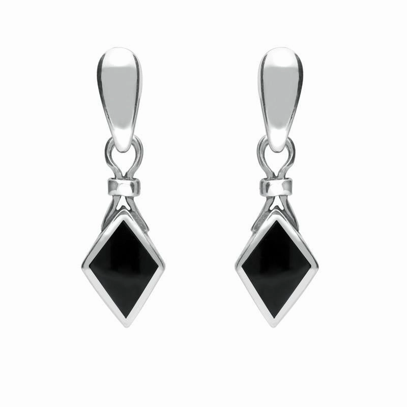 Sterling Silver Whitby Jet Dinky Diamond Shape Drop Earrings