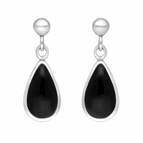 Sterling Silver Whitby Jet Dinky Pear Drop Earrings