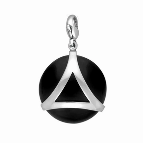 Sterling Silver Whitby Jet Disc Open Triangle Large Charm D