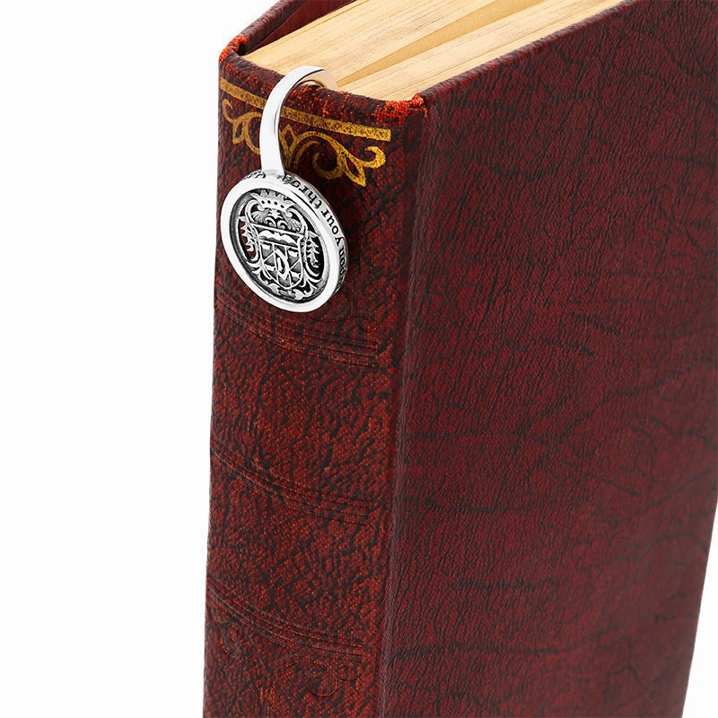 Sterling Silver Whitby Jet Dracula Crest Oval Bookmark