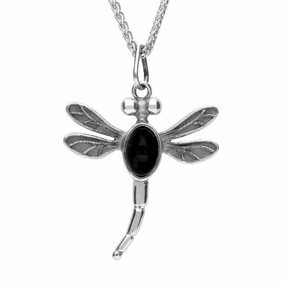 Sterling Silver Whitby Jet Dragonfly Necklace