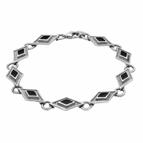Sterling Silver Whitby Jet Eight Stone Kite Framed Bracelet