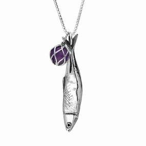 Sterling Silver Whitby Jet Emma Stothard Silver Darling Amethyst Float Charm Necklace