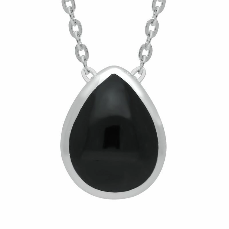 Sterling Silver Whitby Jet Essence Pear Pendant Necklace