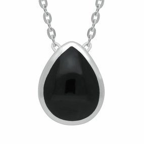 Sterling Silver Whitby Jet Essence Pear Pendant Necklace
