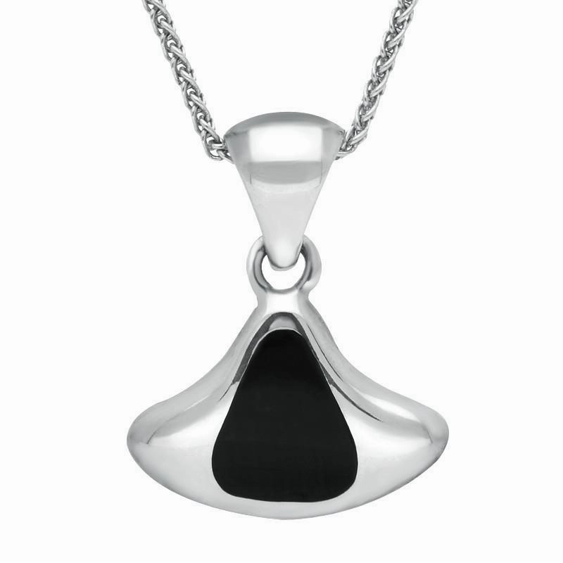 Sterling Silver Whitby Jet Fan Shaped Freeform Necklace