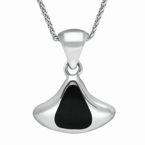 Sterling Silver Whitby Jet Fan Shaped Freeform Necklace