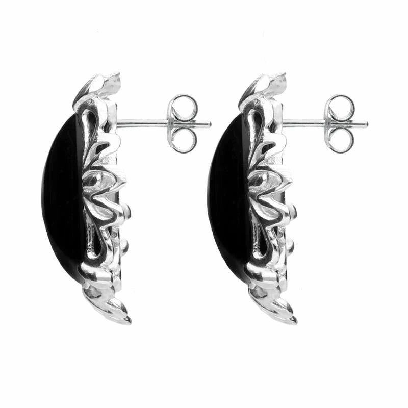 Sterling Silver Whitby Jet Fancy Cushion Stud Earrings
