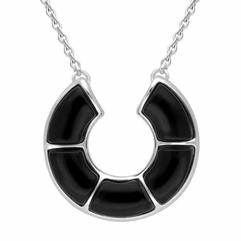 Sterling Silver Whitby Jet Five Stone Circle Necklace