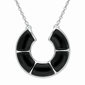 Sterling Silver Whitby Jet Five Stone Circle Necklace