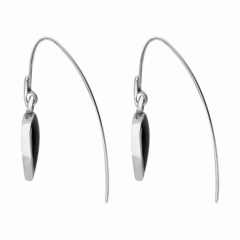 Sterling Silver Whitby Jet Flore Filigree Heart Drop Earrings
