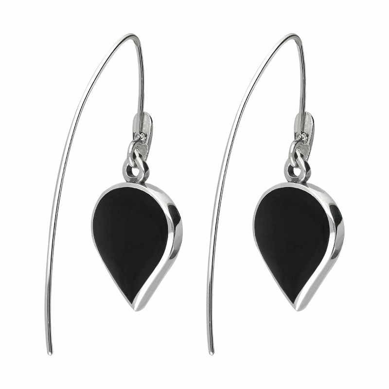Sterling Silver Whitby Jet Flore Filigree Heart Drop Earrings
