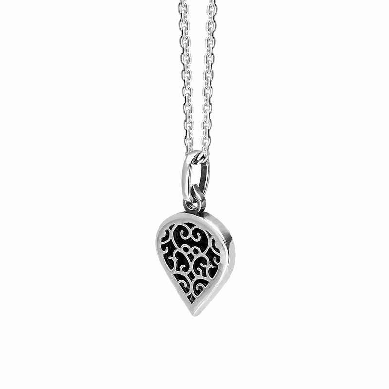 Sterling Silver Whitby Jet Flore Filigree Small Heart Necklace