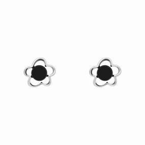 Sterling Silver Whitby Jet Flower Stud Earrings