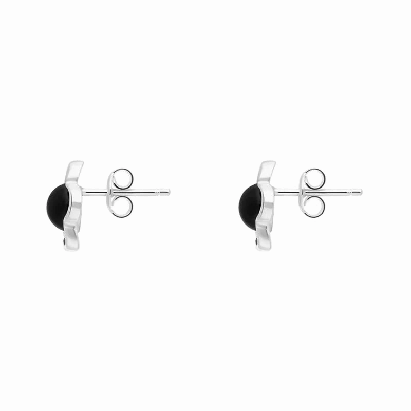 Sterling Silver Whitby Jet Flower Stud Earrings