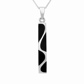 Sterling Silver Whitby Jet Four Stone Curved Oblong Necklace