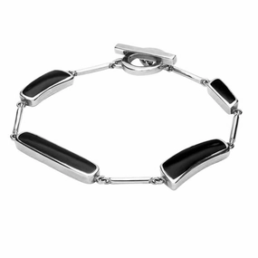 Sterling Silver Whitby Jet Four Stone Rectangular Bar Bracelet