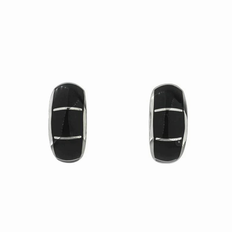 Sterling Silver Whitby Jet Four Stripe Horseshoe Stud Earrings