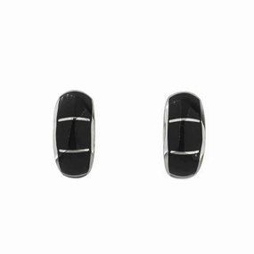 Sterling Silver Whitby Jet Four Stripe Horseshoe Stud Earrings