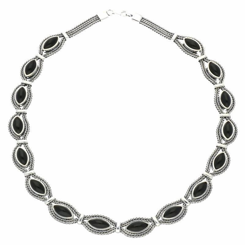 Sterling Silver Whitby Jet Foxtail Sixteen Stone Marquise Necklace D