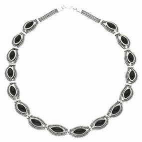 Sterling Silver Whitby Jet Foxtail Sixteen Stone Marquise Necklace D