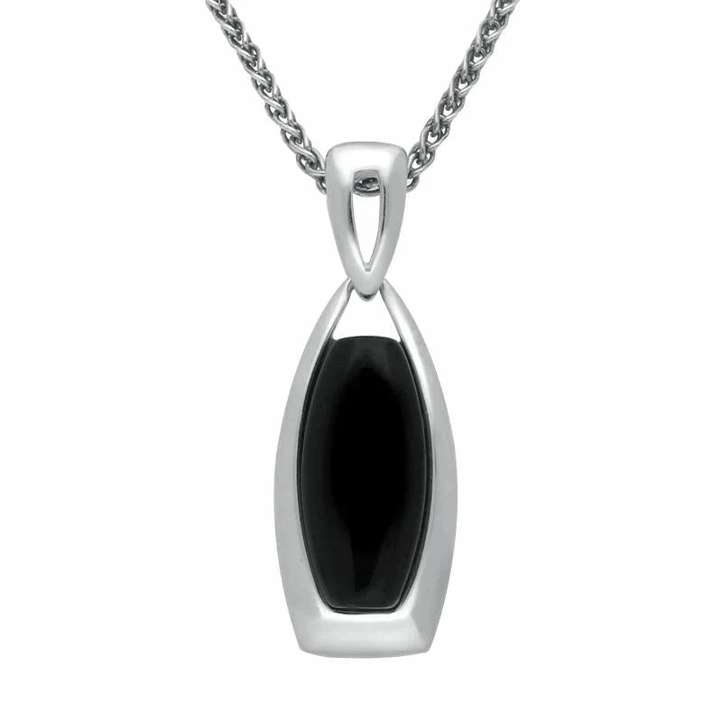 Sterling Silver Whitby Jet Framed Barrel Necklace