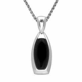 Sterling Silver Whitby Jet Framed Barrel Necklace