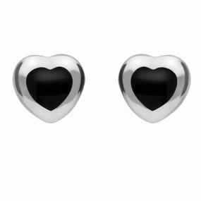 Sterling Silver Whitby Jet Framed Heart Stud Earrings