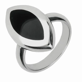 Sterling Silver Whitby Jet Framed Marquise Ring