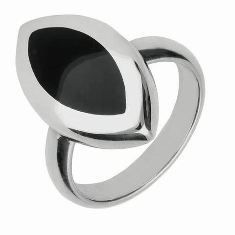 Sterling Silver Whitby Jet Framed Marquise Ring