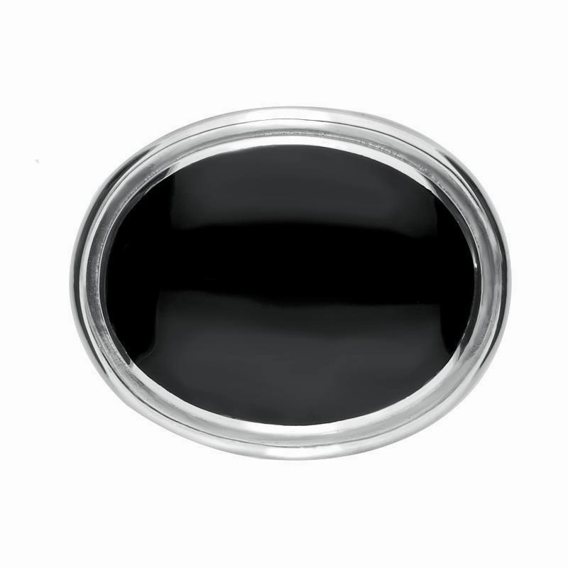Sterling Silver Whitby Jet Framed Oval Brooch