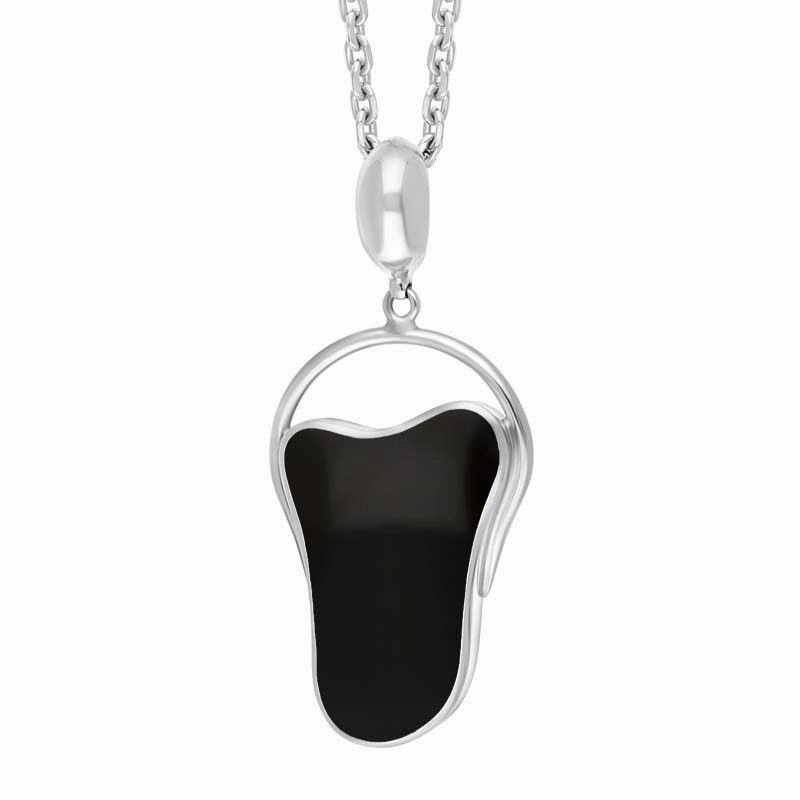 Sterling Silver Whitby Jet Freeform Oval Bale Necklace D