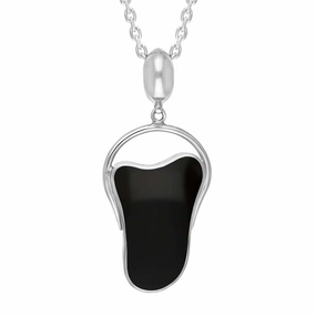 Sterling Silver Whitby Jet Freeform Oval Bale Necklace D