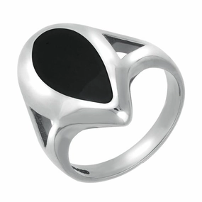 Sterling Silver Whitby Jet Freeform Pear Shape Ring