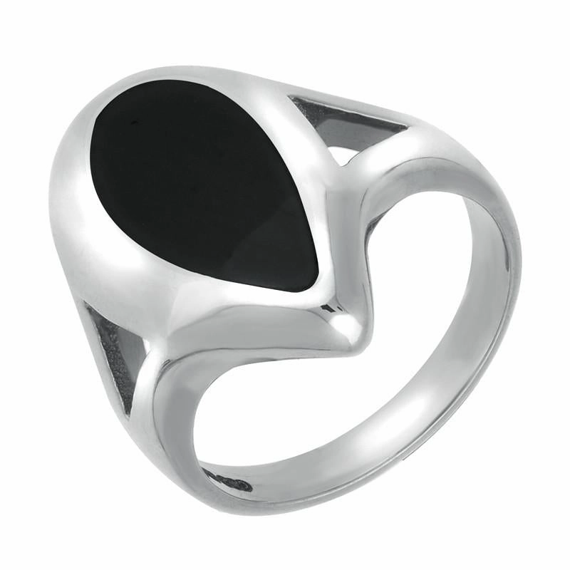 Sterling Silver Whitby Jet Freeform Pear Shape Ring