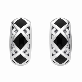 Sterling Silver Whitby Jet Geometric Hoop Earrings