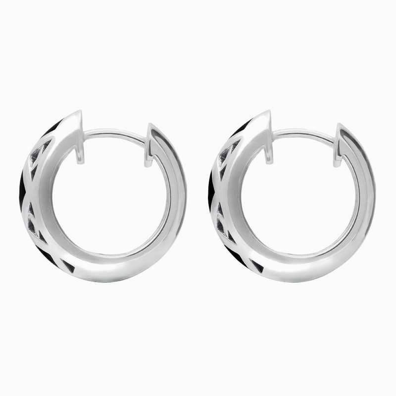 Sterling Silver Whitby Jet Geometric Hoop Earrings