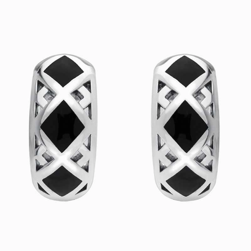 Sterling Silver Whitby Jet Geometric Hoop Earrings