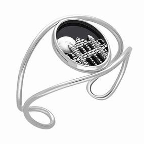Sterling Silver Whitby Jet Gothic Moon and Abbey Cuff Bangle