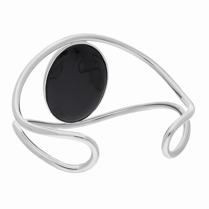 Sterling Silver Whitby Jet Gothic Moon and Abbey Cuff Bangle