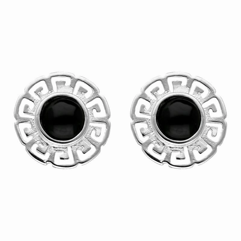 Sterling Silver Whitby Jet Greek Style Stud Earrings