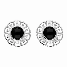 Sterling Silver Whitby Jet Greek Style Stud Earrings