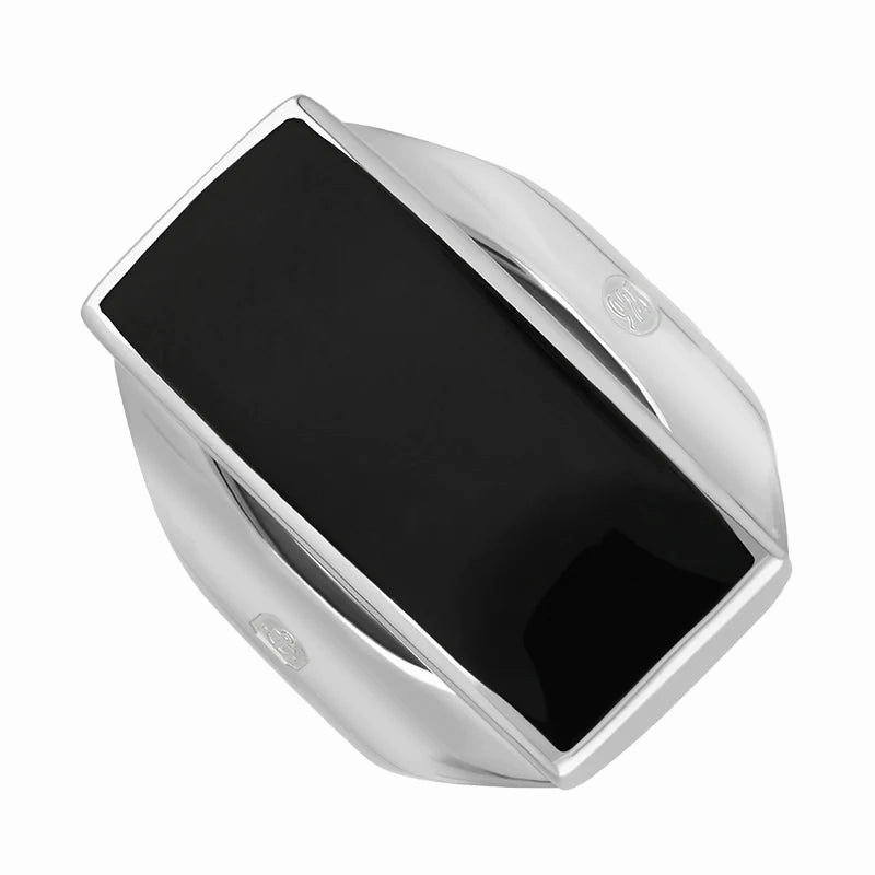 Sterling Silver Whitby Jet Hallmark Medium Oblong Ring
